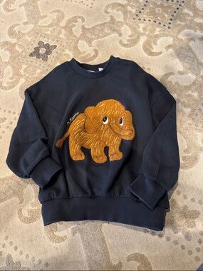 Mini Rodini Navy Sweatshirt with Embroidered Tan Mammoth